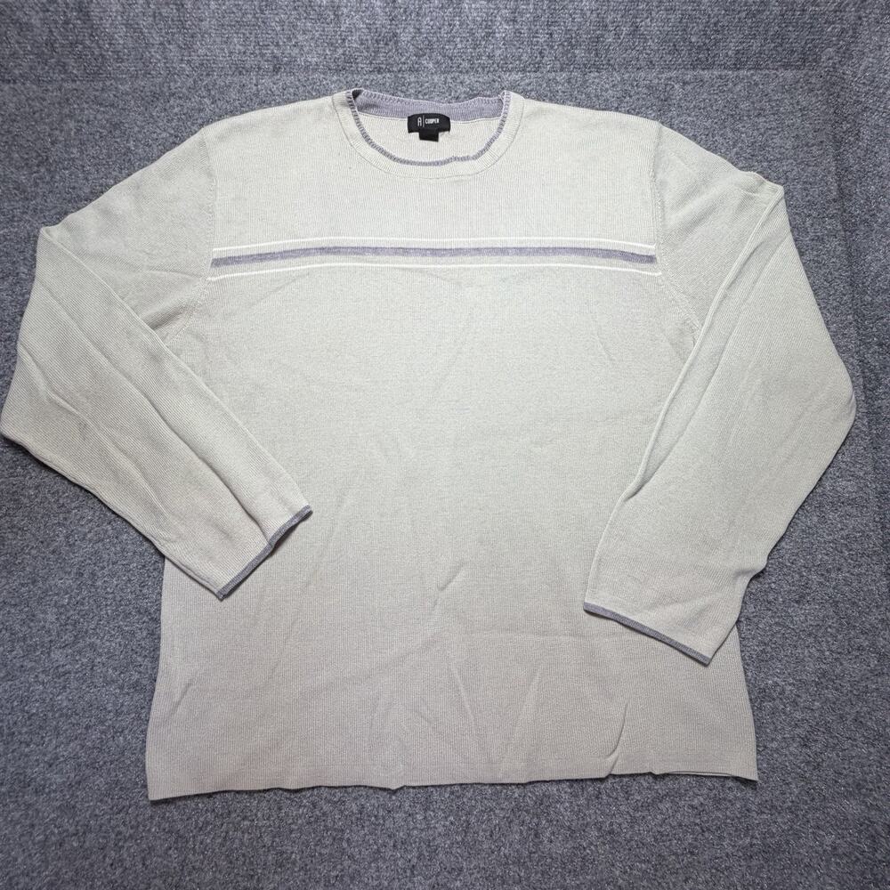 A Cooper Crew Neck Pullover Striped Sweater Men’s (Size L) Tan & Lilac - Soft